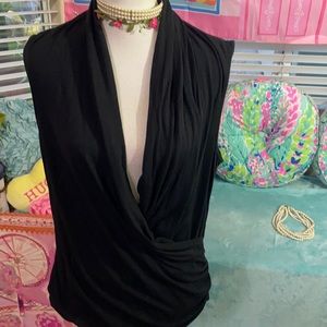 New York & Company stretchy plunging wrap neckline black top